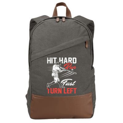 Baseball Hit Hard Run Fast Turn Left Funny Sport Vintage Gift Cotton Canvas Backpack