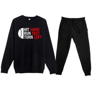 Baseball Hit Hard Run Fast Turn Left Funny Sport Baseball Premium Crewneck Sweatsuit Set