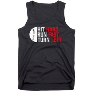 Baseball Hit Hard Run Fast Turn Left Funny Sport Baseball Tank Top