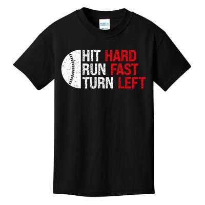 Baseball Hit Hard Run Fast Turn Left Funny Sport Baseball Kids T-Shirt