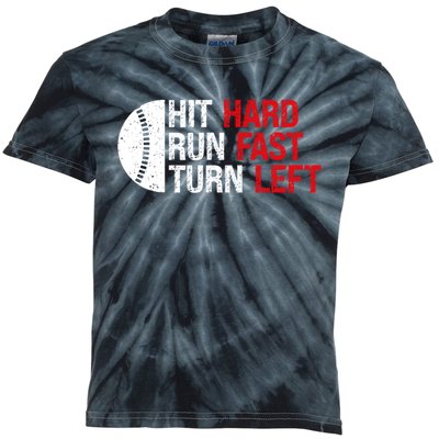 Baseball Hit Hard Run Fast Turn Left Funny Sport Baseball Kids Tie-Dye T-Shirt