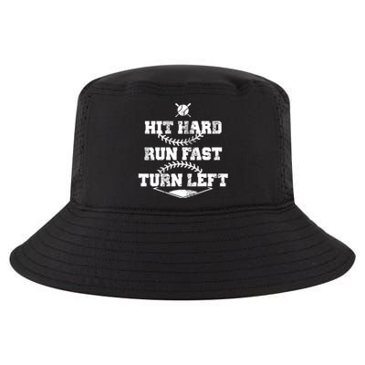 Baseball Hit Hard Run Fast Turn Left Gift Cool Comfort Performance Bucket Hat