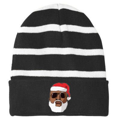 Black hip hop Santa Claus novelty African American Santa Striped Beanie with Solid Band