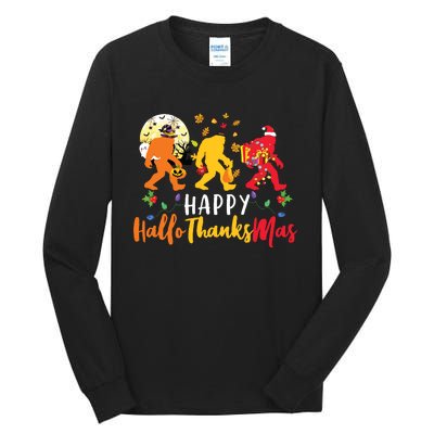 Bigfoot Happy Hallothanksmas Halloween Thanksgiving Xmas Tall Long Sleeve T-Shirt