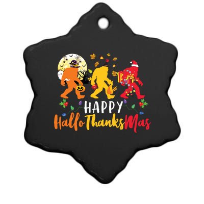 Bigfoot Happy Hallothanksmas Halloween Thanksgiving Xmas Ceramic Star Ornament