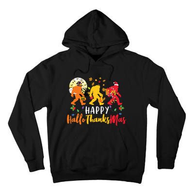 Bigfoot Happy Hallothanksmas Halloween Thanksgiving Xmas Tall Hoodie