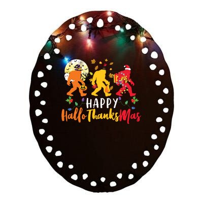 Bigfoot Happy Hallothanksmas Halloween Thanksgiving Xmas Ceramic Oval Ornament