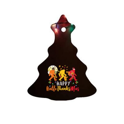 Bigfoot Happy Hallothanksmas Halloween Thanksgiving Xmas Ceramic Tree Ornament