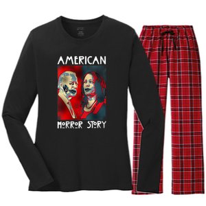 Biden Harris Horror American Zombie Story Halloween Women's Long Sleeve Flannel Pajama Set 