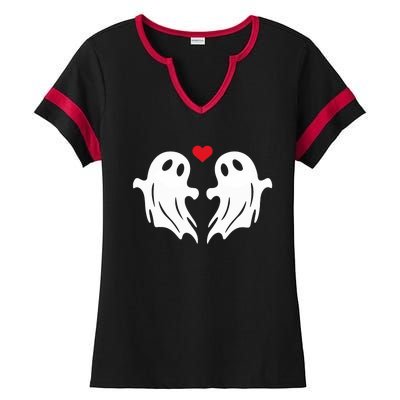 Boo Heart Halloween Couple Costume Girlfriend Boyfriend Ladies Halftime Notch Neck Tee