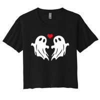 Boo Heart Halloween Couple Costume Girlfriend Boyfriend Women's Crop Top Tee