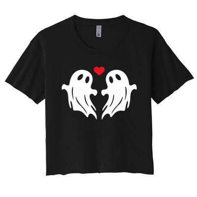 Boo Heart Halloween Couple Costume Girlfriend Boyfriend Women's Crop Top Tee