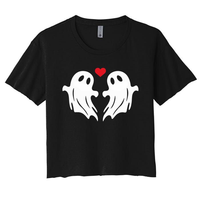 Boo Heart Halloween Couple Costume Girlfriend Boyfriend Women's Crop Top Tee