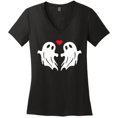 Boo Heart Halloween Couple Costume Girlfriend Boyfriend Women's V-Neck T-Shirt