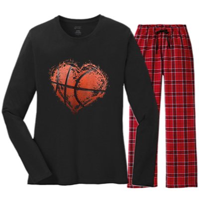 Basketball Heart Happy ValentineS Day Basketball Women's Long Sleeve Flannel Pajama Set 