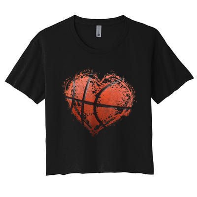 Basketball Heart Happy ValentineS Day Basketball Women's Crop Top Tee