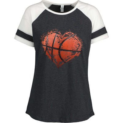 Basketball Heart Happy ValentineS Day Basketball Enza Ladies Jersey Colorblock Tee