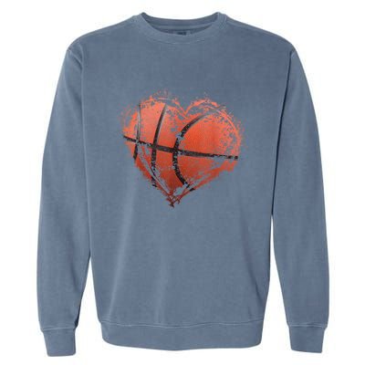 Basketball Heart Happy ValentineS Day Basketball Garment-Dyed Sweatshirt