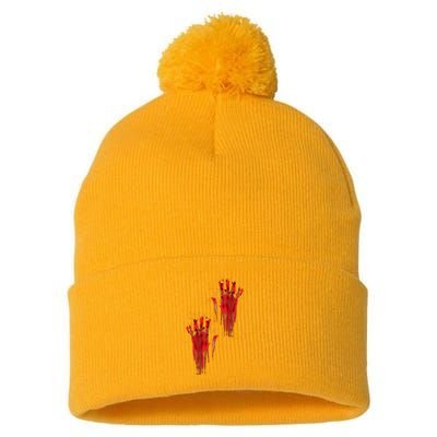 Bloody Hand Halloween Pom Pom 12in Knit Beanie