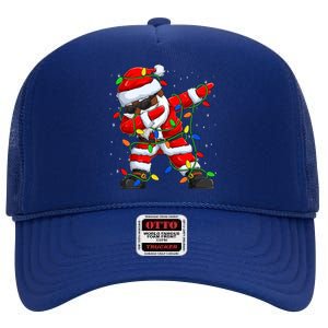 Black Hip Hop Afro American Dabbing Santa Xmas Tree Lights Gift High Crown Mesh Back Trucker Hat