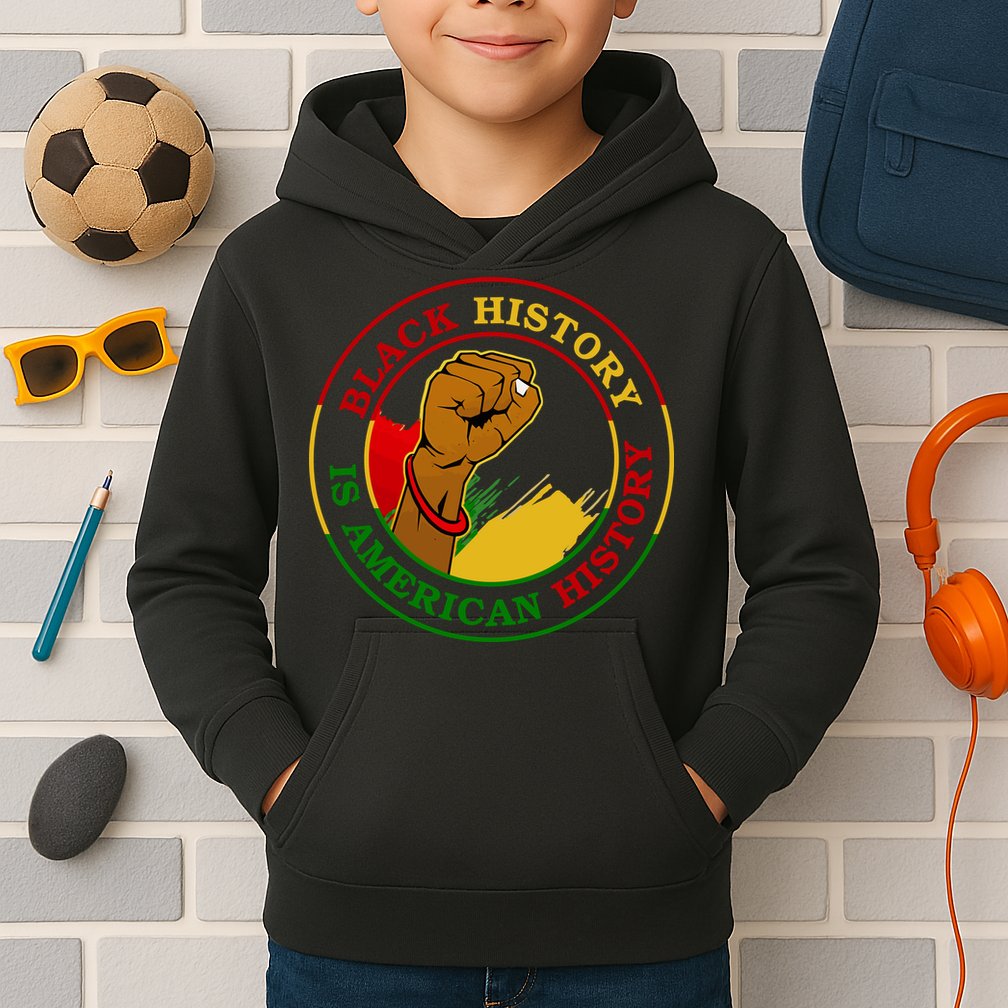 Black History Is American History Fist Kids Hoodie