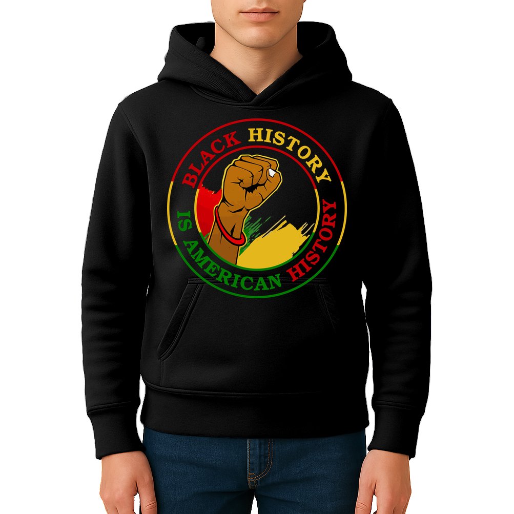 Black History Is American History Fist Kids Hoodie