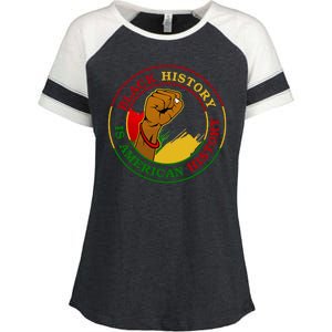 Black History Is American History Fist Enza Ladies Jersey Colorblock Tee