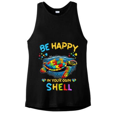 Be Happy In Your Own Shell Autism Awareness Turtle Ladies PosiCharge Tri-Blend Wicking Tank
