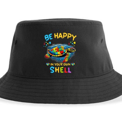 Be Happy In Your Own Shell Autism Awareness Turtle Sustainable Bucket Hat