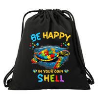 Be Happy In Your Own Shell Autism Awareness Turtle Drawstring Bag