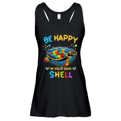 Be Happy In Your Own Shell Autism Awareness Turtle Ladies Essential Flowy Tank