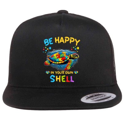 Be Happy In Your Own Shell Autism Awareness Turtle Flatbill Hat