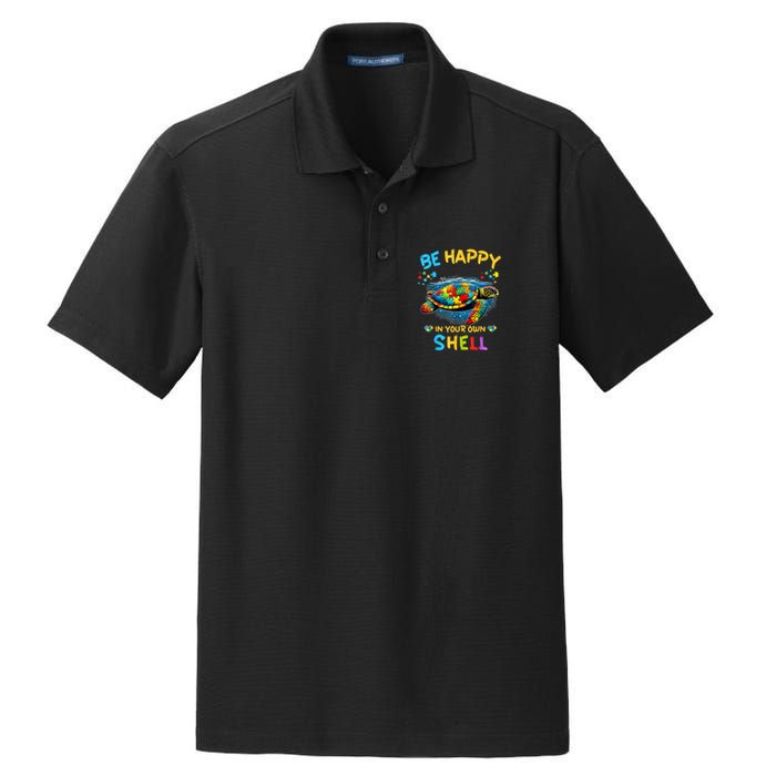Be Happy In Your Own Shell Autism Awareness Turtle Dry Zone Grid Polo