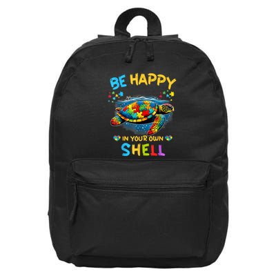 Be Happy In Your Own Shell Autism Awareness Turtle 16 in Basic Backpack