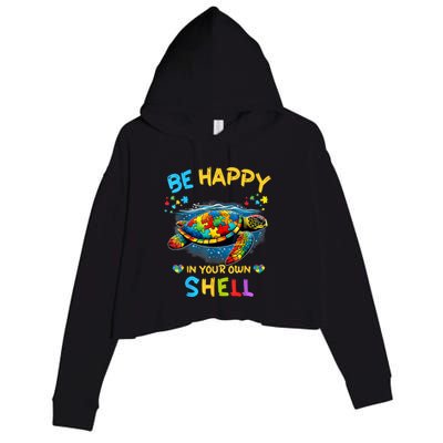 Be Happy In Your Own Shell Autism Awareness Turtle Crop Fleece Hoodie
