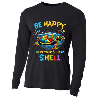 Be Happy In Your Own Shell Autism Awareness Turtle Cooling Performance Long Sleeve Crew