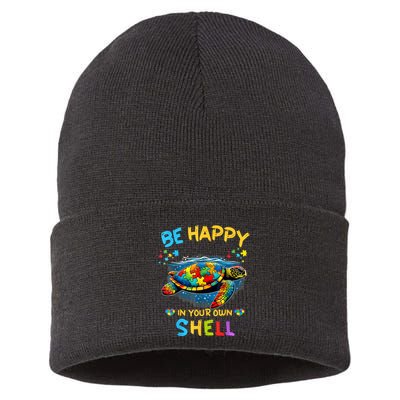 Be Happy In Your Own Shell Autism Awareness Turtle Sustainable Knit Beanie