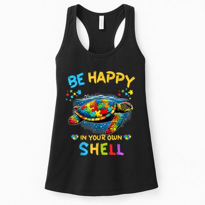 Be Happy In Your Own Shell Autism Awareness Turtle Womens Tank Top