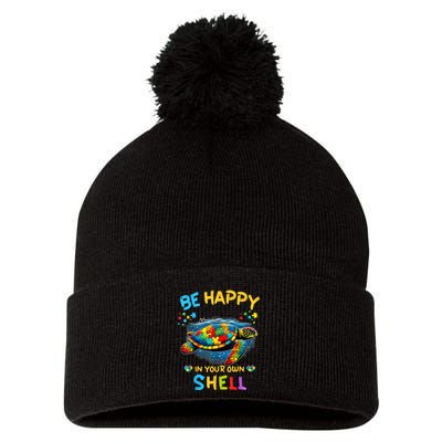 Be Happy In Your Own Shell Autism Awareness Turtle Pom Pom 12in Knit Beanie