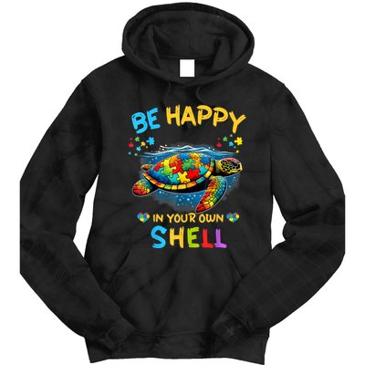 Be Happy In Your Own Shell Autism Awareness Turtle Tie Dye Hoodie