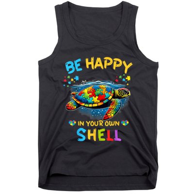 Be Happy In Your Own Shell Autism Awareness Turtle Tank Top