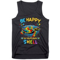 Be Happy In Your Own Shell Autism Awareness Turtle Tank Top