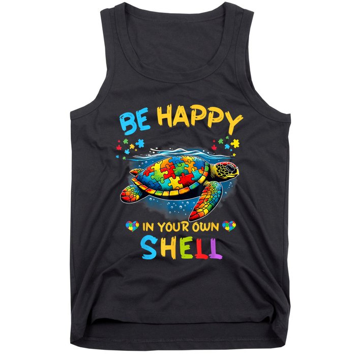 Be Happy In Your Own Shell Autism Awareness Turtle Tank Top