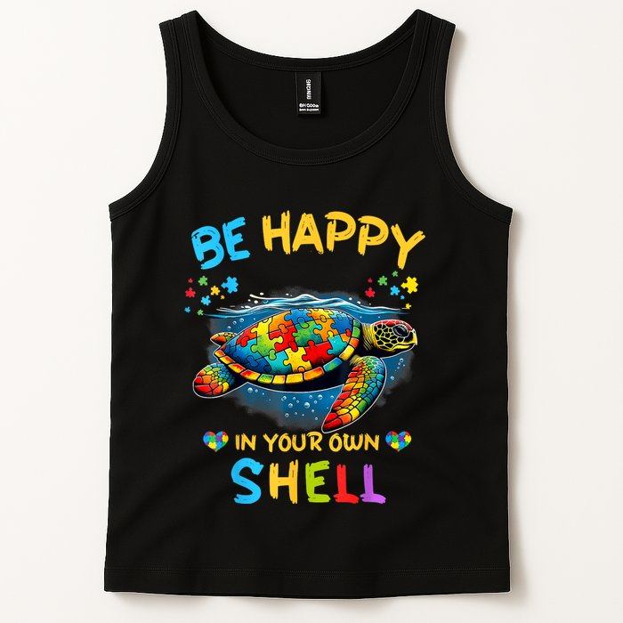 Be Happy In Your Own Shell Autism Awareness Turtle Tank Top