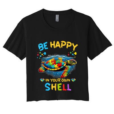 Be Happy In Your Own Shell Autism Awareness Turtle Crop Top