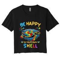 Be Happy In Your Own Shell Autism Awareness Turtle Crop Top