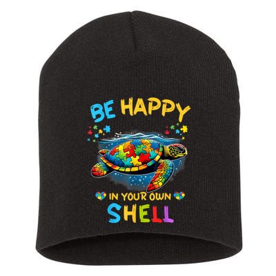 Be Happy In Your Own Shell Autism Awareness Turtle Short Acrylic Beanie