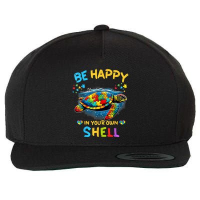 Be Happy In Your Own Shell Autism Awareness Turtle Wool Snapback Cap