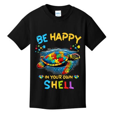 Be Happy In Your Own Shell Autism Awareness Turtle Kids T-Shirt