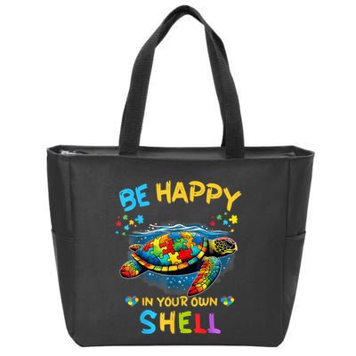 Be Happy In Your Own Shell Autism Awareness Turtle Zip Tote Bag